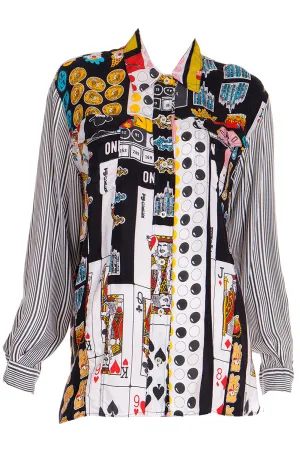 1980s Franco Moschino Vintage Games & Iconography Novelty Print Shirt