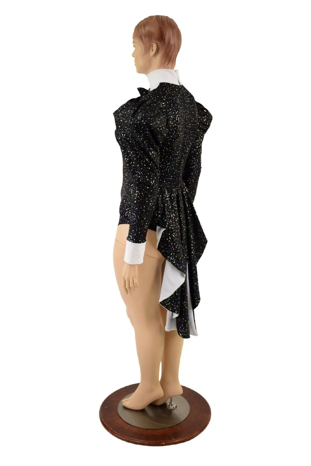 2PC Faux Tux Romper with Tails, Tie, and Turtleneck and Breakaway Skirt