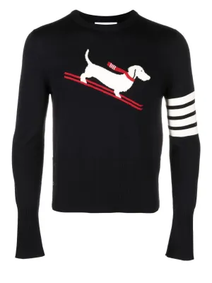 4 Bar Stripe Holiday Skiing Hector Intarsia Classic Crew Neck Pullover