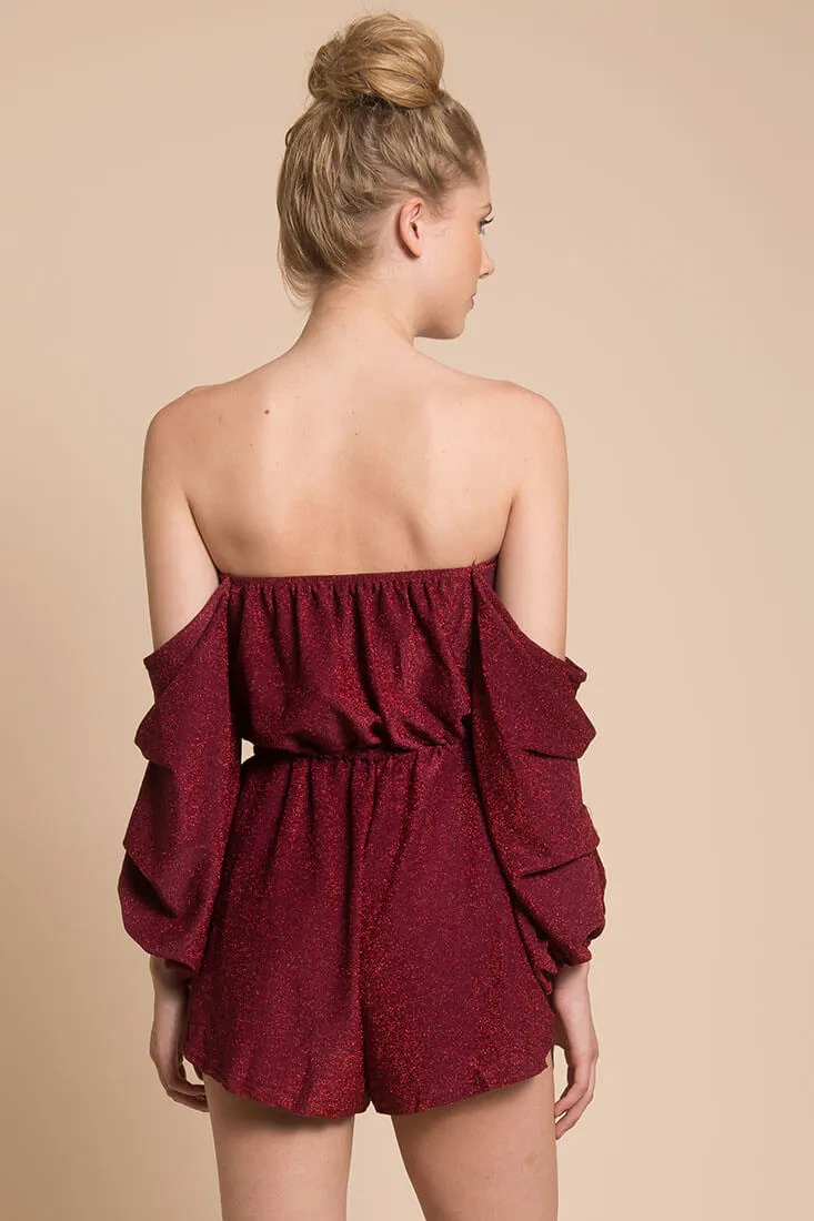 Addison Off The Shoulder Romper Wine