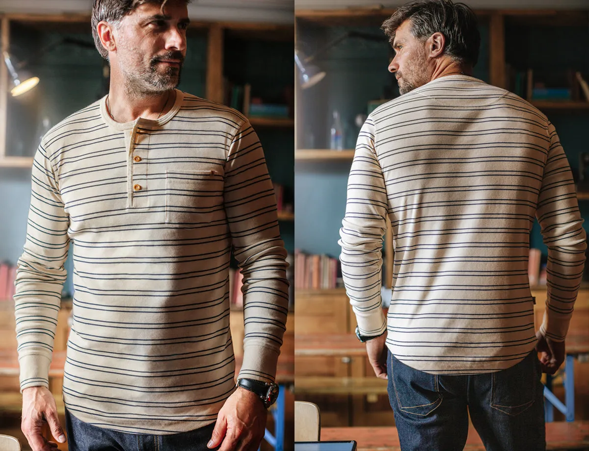 &SONS Clipper Striped Henley Shirt White/Navy