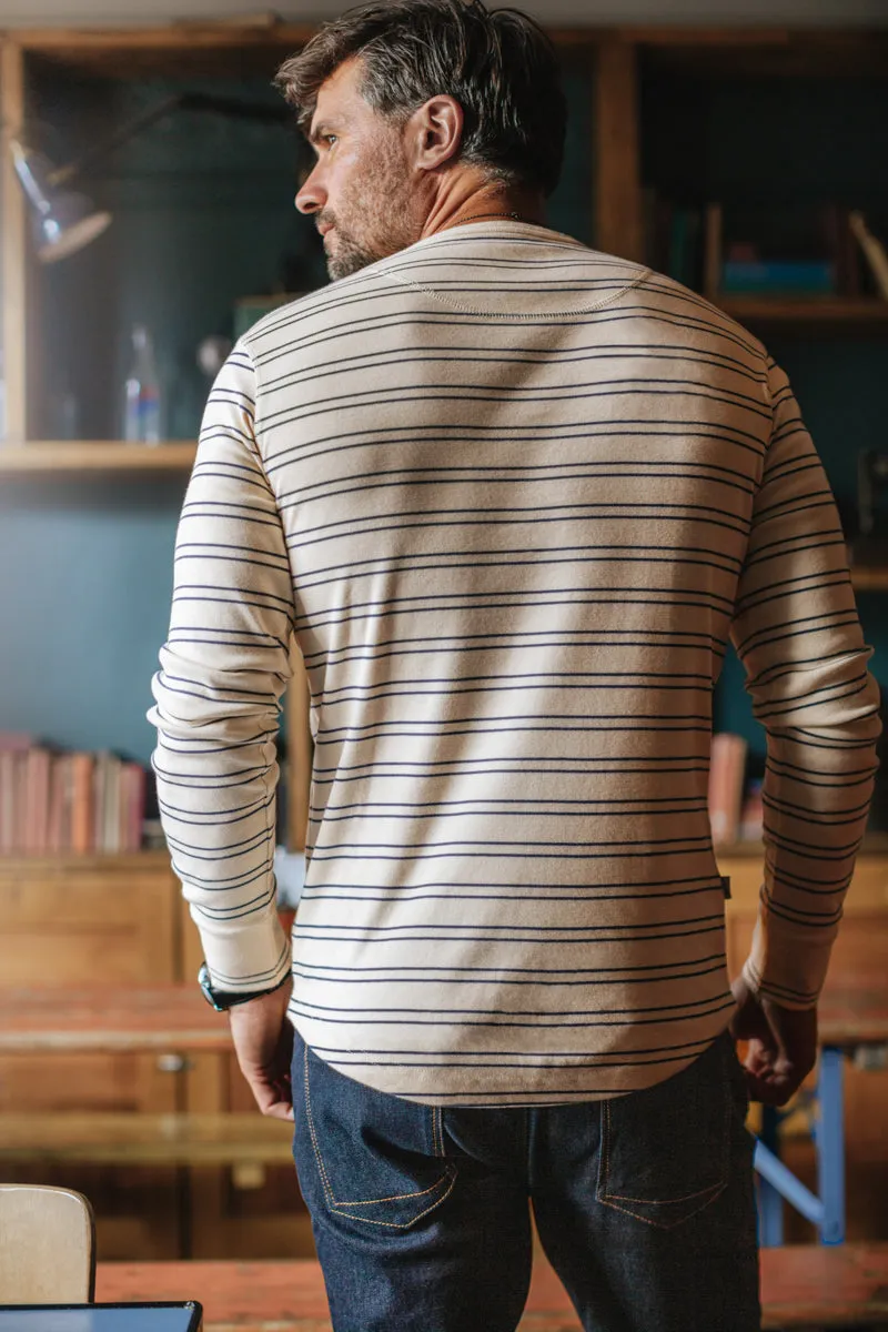 &SONS Clipper Striped Henley Shirt White/Navy