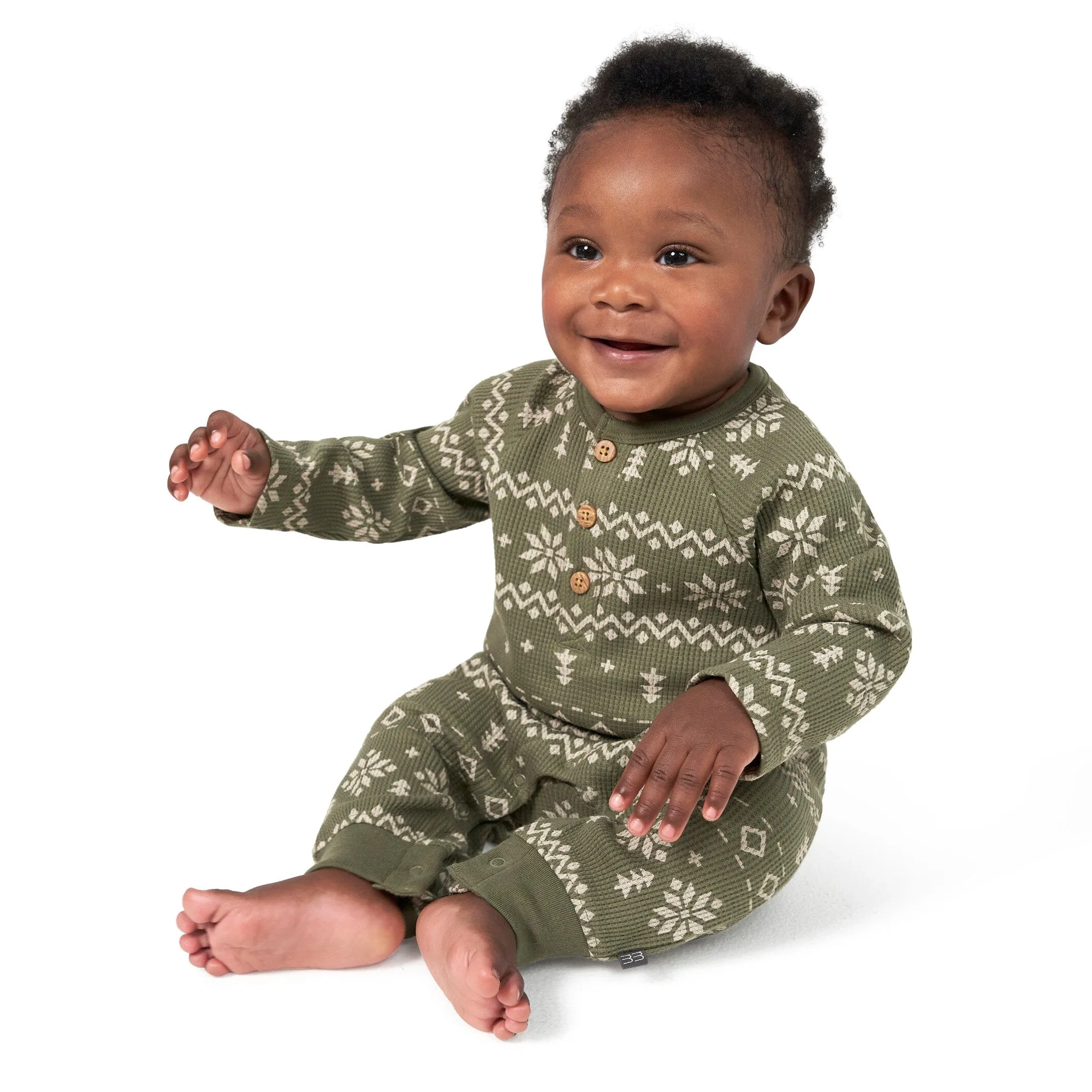 Baby Boys Green Fair Isle Waffle Romper