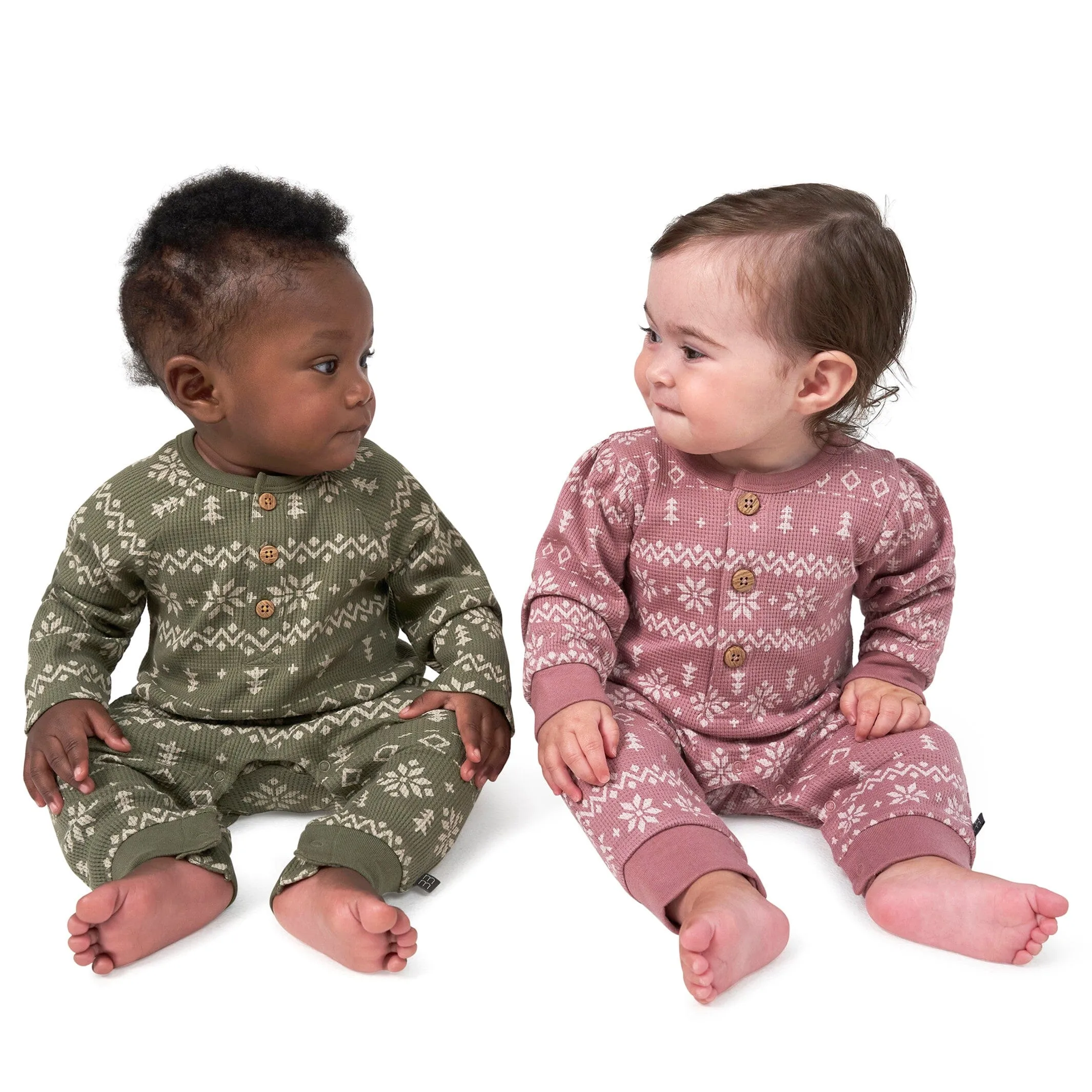 Baby Boys Green Fair Isle Waffle Romper