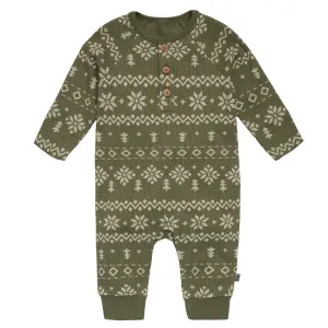 Baby Boys Green Fair Isle Waffle Romper