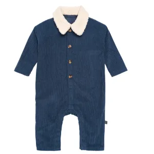 Baby Boys Navy Sherpa Collar Corduroy Romper