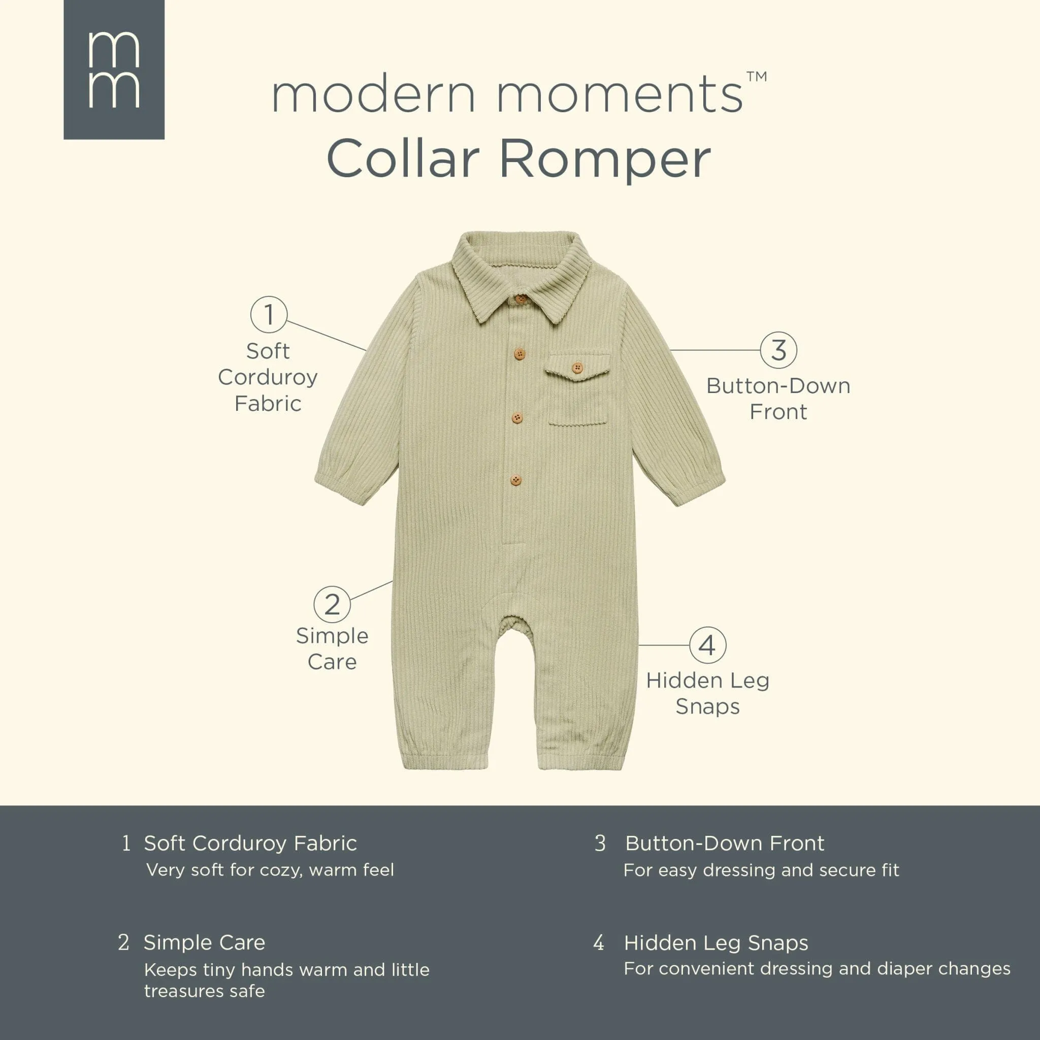 Baby Boys Sage Corduroy Romper