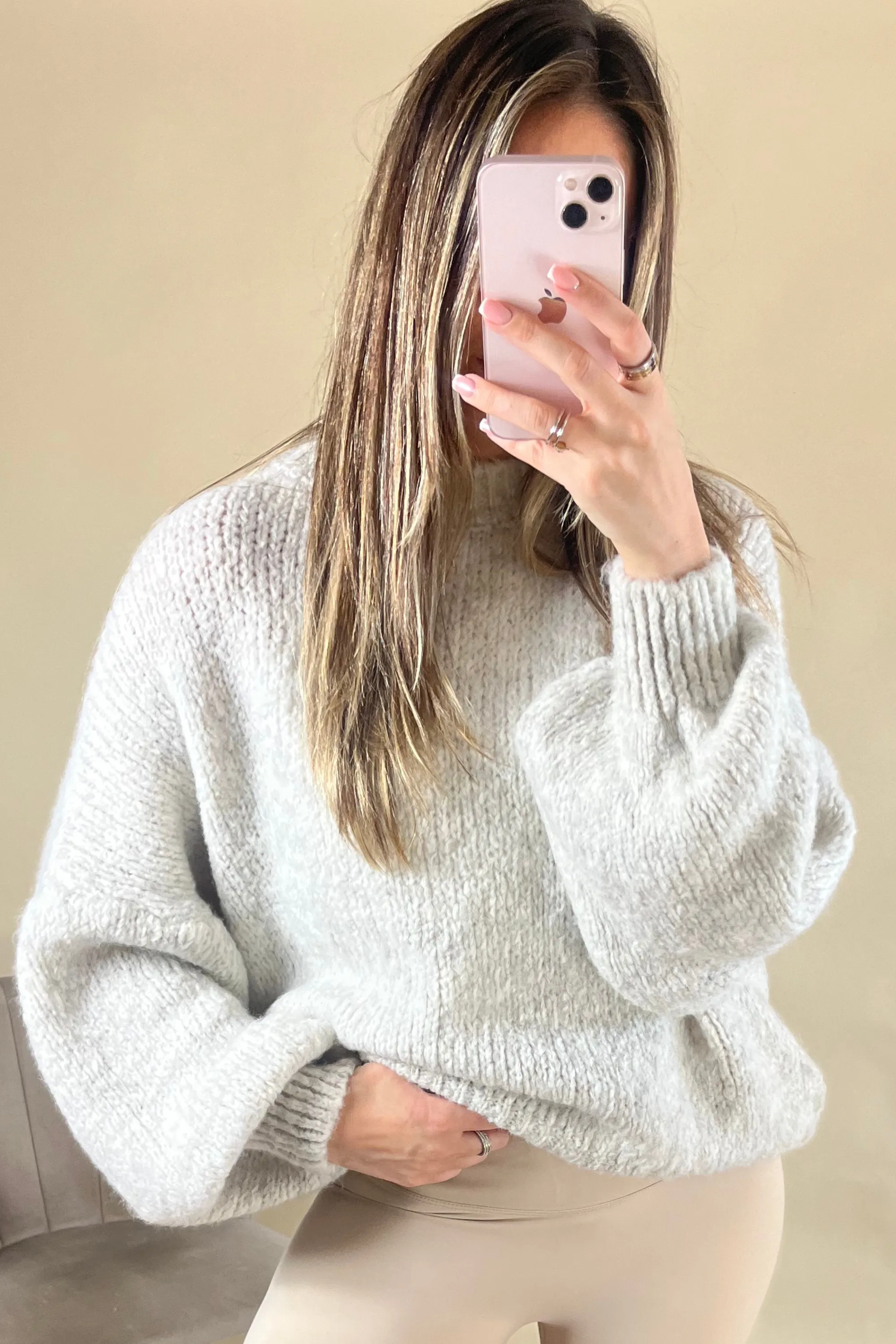 Beige oversized cosy round neck jumper