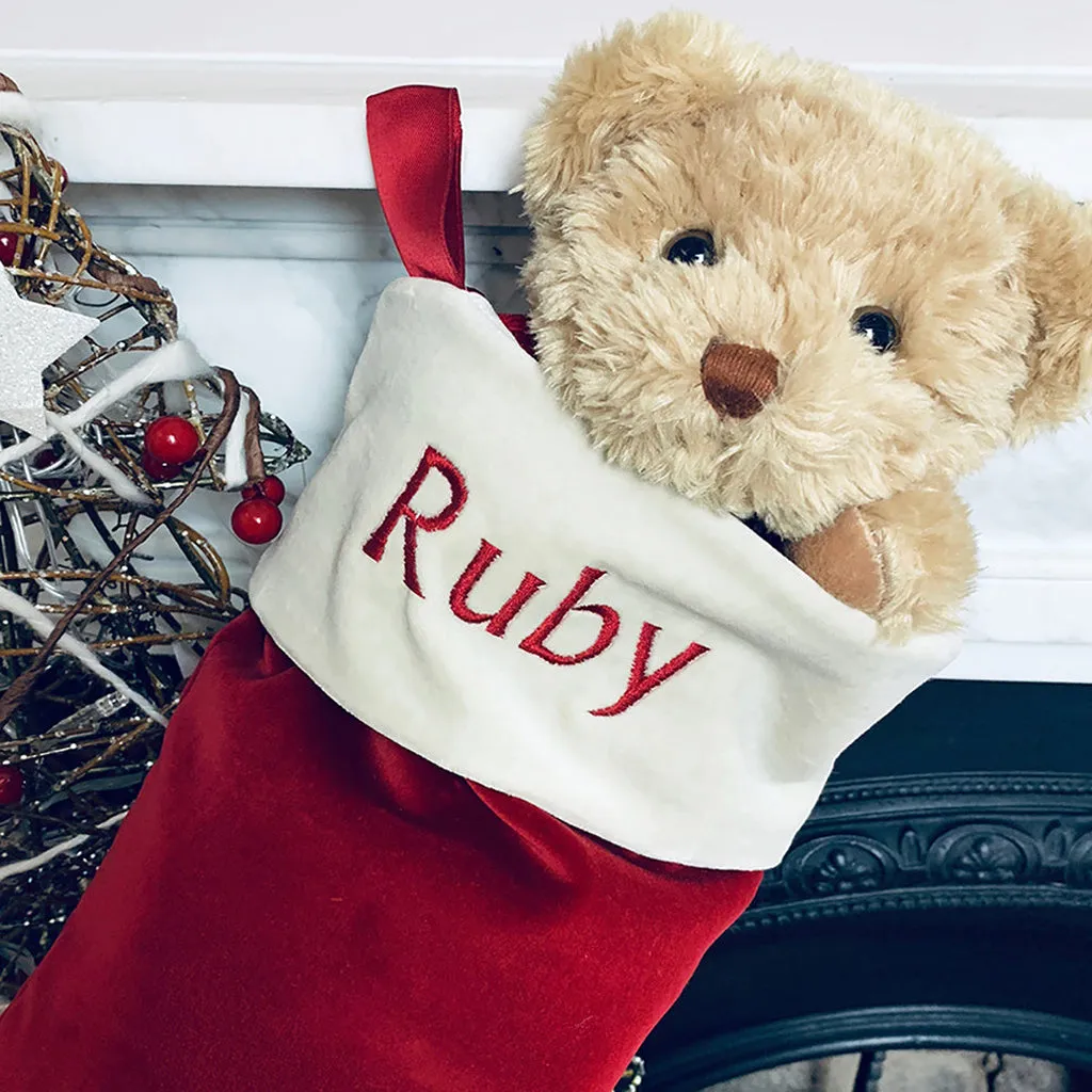 Bertie Bear’s Personalised Christmas Stocking in Red