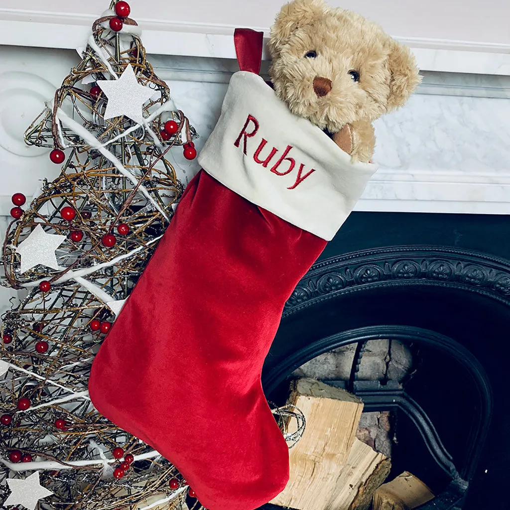 Bertie Bear’s Personalised Christmas Stocking in Red