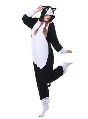 BLACK FLANNEL BLACK CAT ONESIE PAJAMA ANIMAL FOR WOMEN