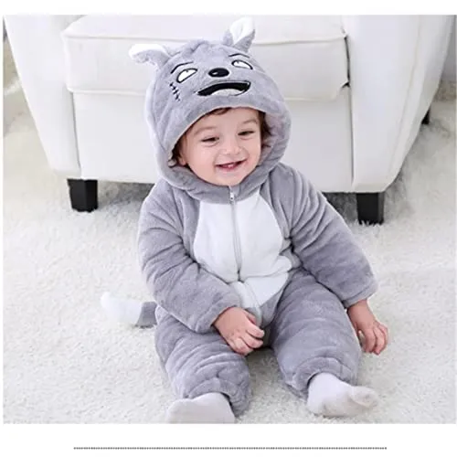 BRANDONN Unisex Baby Flannel Jumpsuit Panda Style Cosplay Clothes Bunting Outfits Snowsuit Hooded Romper Outwear (Grey Scars, 12-18 Months)