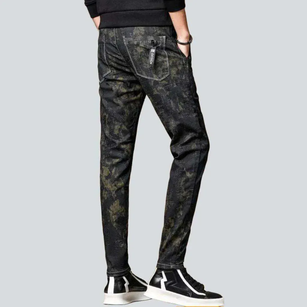 Camouflage print men's denim joggers