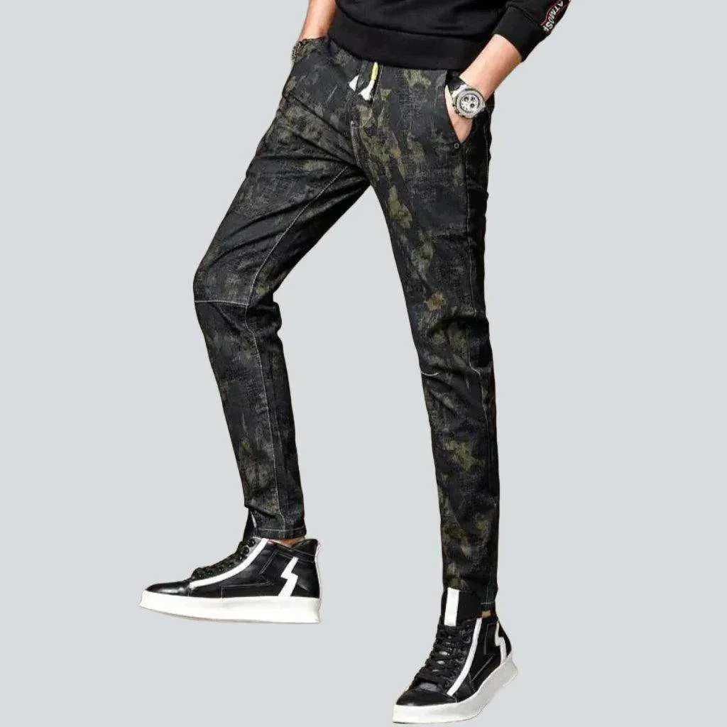 Camouflage print men's denim joggers