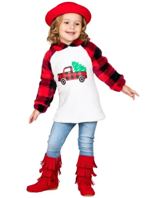 Christmas Tree Truck Fleece Raglan Holiday Hoodie