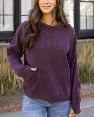 Corded Pullover Hoodie in Aubergine by Grace & Lace (Ships in 1-2 Weeks)