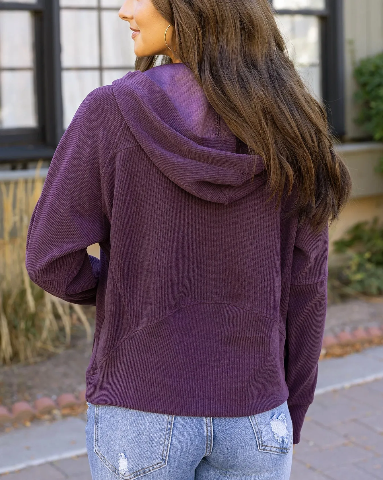 Corded Pullover Hoodie in Aubergine by Grace & Lace (Ships in 1-2 Weeks)