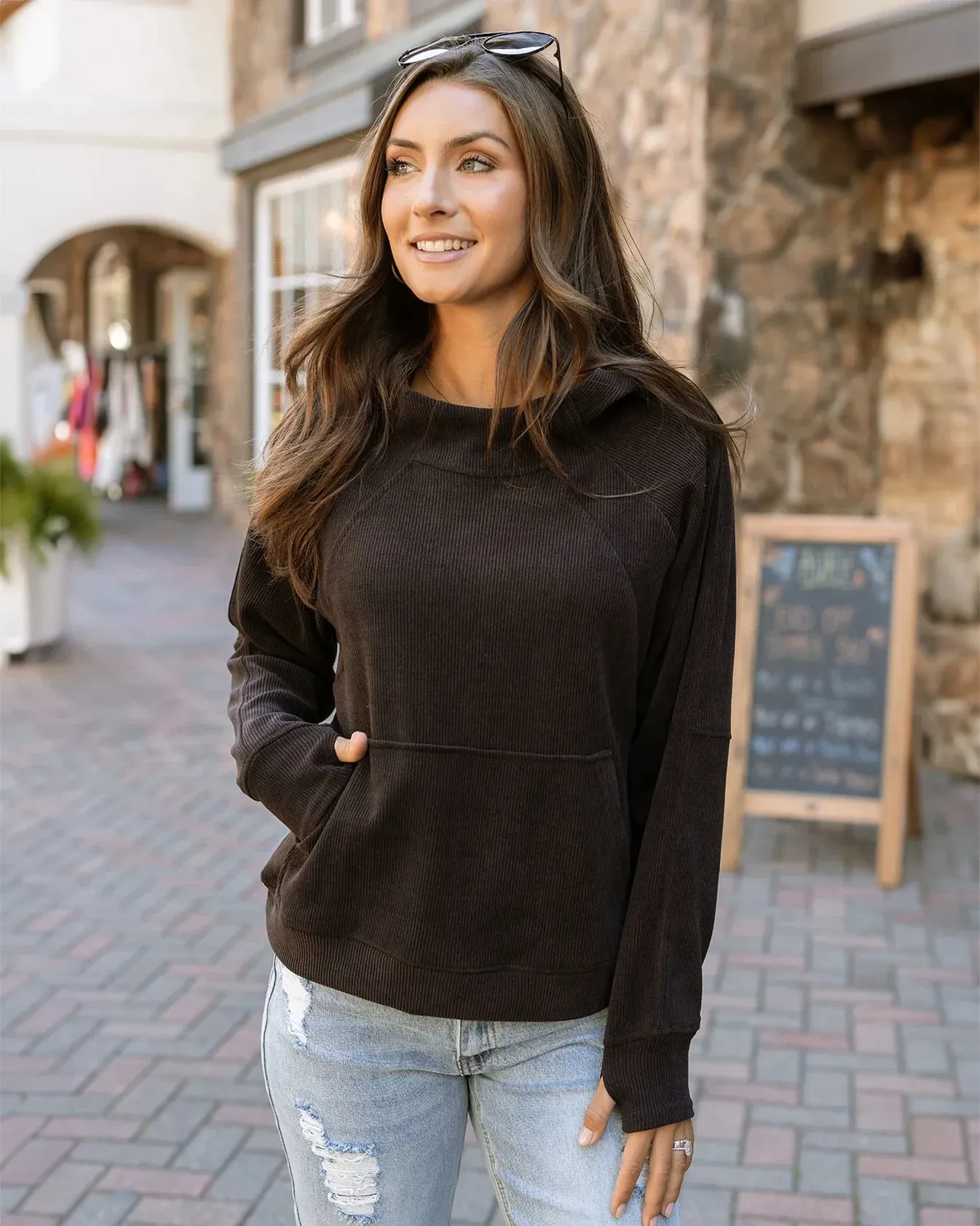 Corded Pullover Hoodie in Java by Grace & Lace (Ships in 1-2 Weeks)