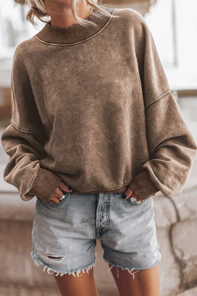 Cozy Mock Neck Dropped Shoulder Sweatshirt – Soft, Stylish, & Slightly Stretchy – S-2XL in 5 Colors