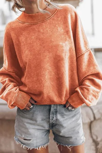 Cozy Mock Neck Dropped Shoulder Sweatshirt – Soft, Stylish, & Slightly Stretchy – S-2XL in 5 Colors