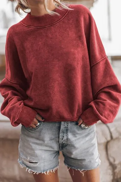 Cozy Mock Neck Dropped Shoulder Sweatshirt – Soft, Stylish, & Slightly Stretchy – S-2XL in 5 Colors