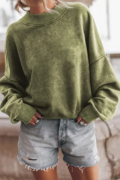 Cozy Mock Neck Dropped Shoulder Sweatshirt – Soft, Stylish, & Slightly Stretchy – S-2XL in 5 Colors