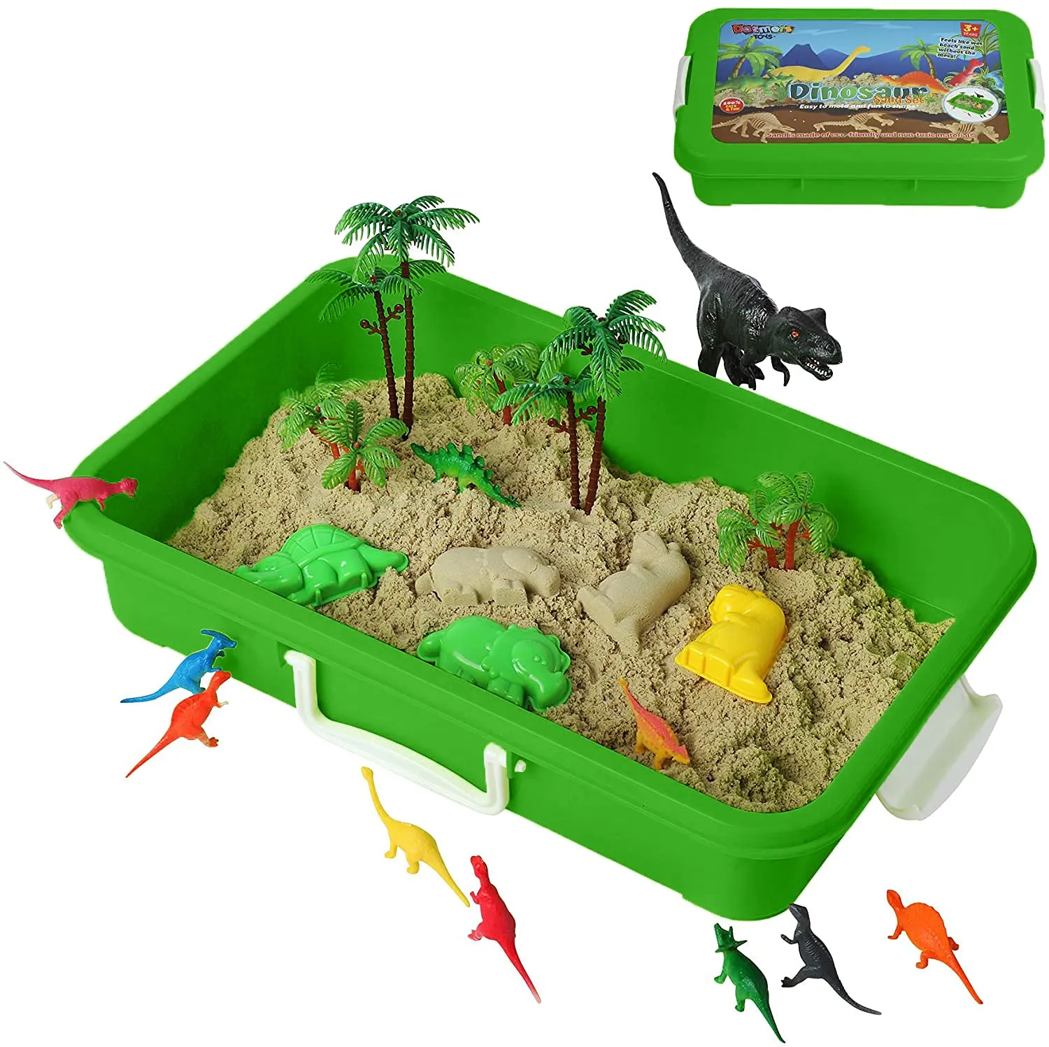 Dinosaur Play Sand Kit - 2 Bags of Sand and 34 Pieces - Feels Like Wet Sand Without The