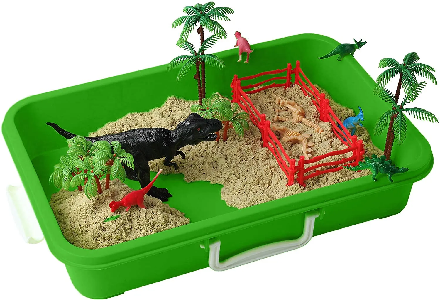 Dinosaur Play Sand Kit - 2 Bags of Sand and 34 Pieces - Feels Like Wet Sand Without The