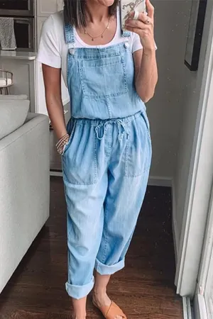 Drawstring Waist Denim Overall