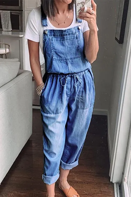 Drawstring Waist Denim Overall