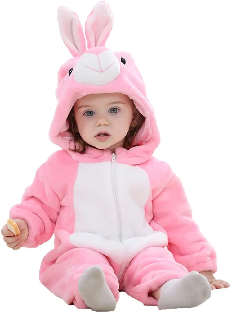 Fancydresswale Unisex Baby Flannel Jumpsuit Pink Rabbit Style Cosplay Clothes Bunting Outfits Snowsuit Hooded Romper Outwear (Pink Rabbit)