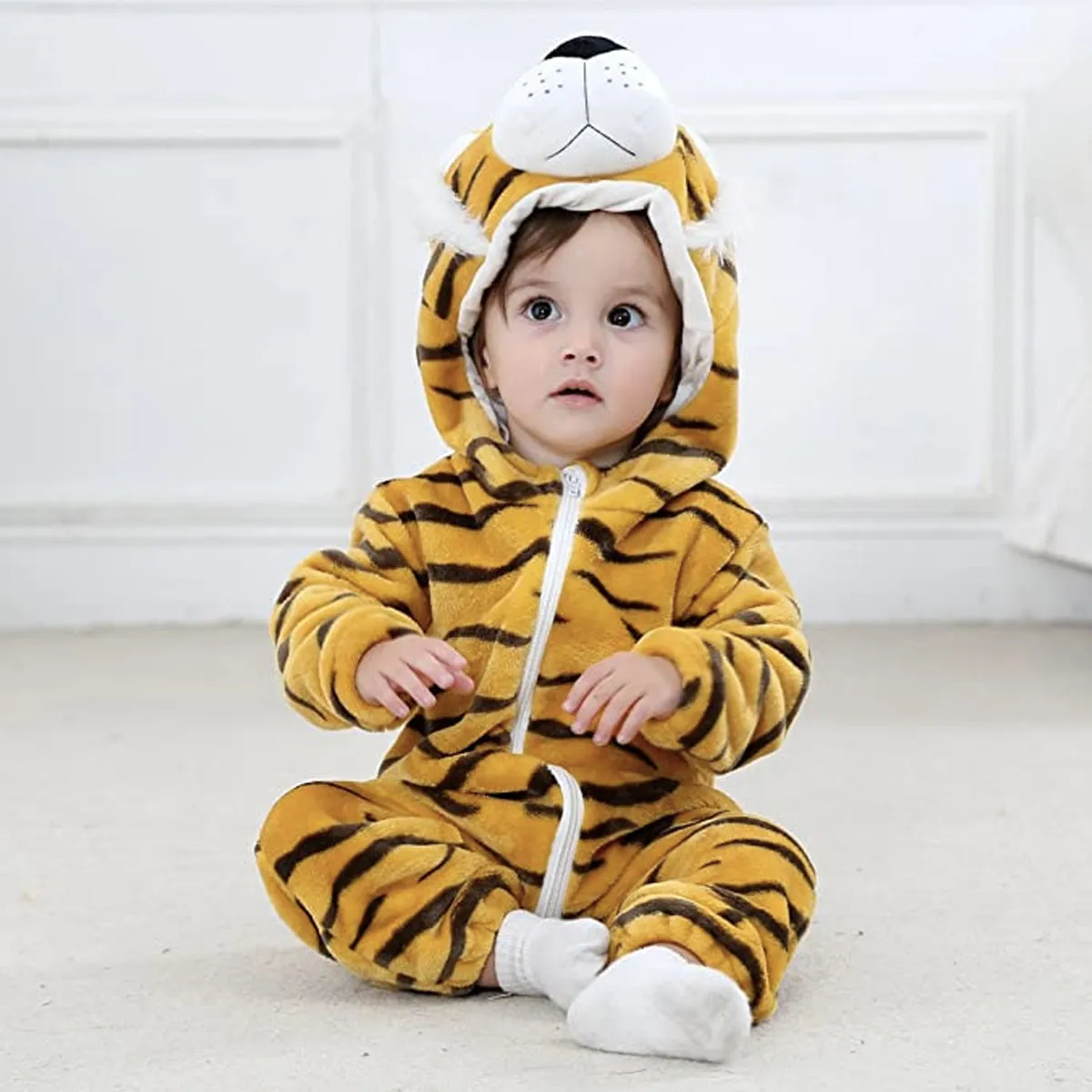 Fancydresswale Unisex Baby Flannel Jumpsuit Tiger Style Cosplay Clothes Bunting Outfits Snowsuit Hooded Romper Outwear (Tiger)