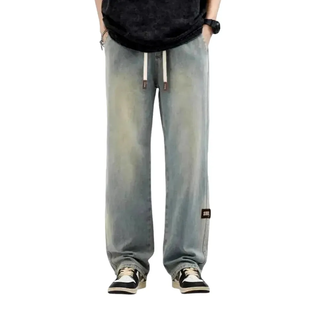 Fashionable light retro men's denim joggers