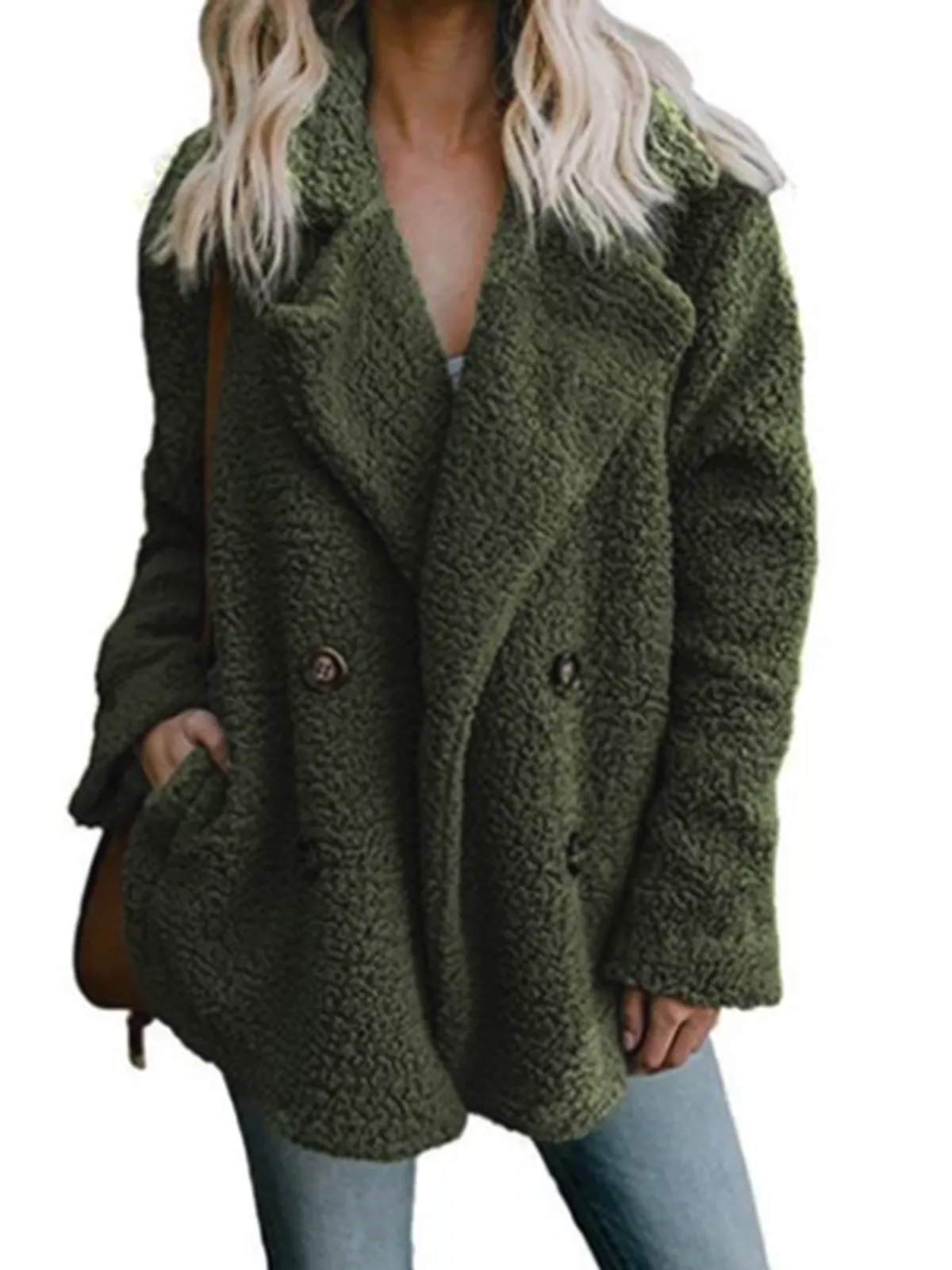 Fleece Fluffy Jacket Shawl Collar Long Sleeve Buttoned Solid Winter Teddy Bear Coat