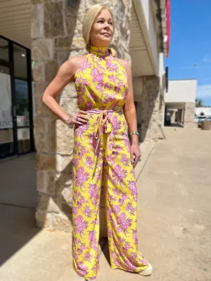 Floral Print Halter Jumpsuit