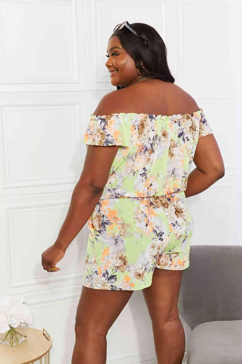 Full Size Pure Delight Floral Off-Shoulder Romper