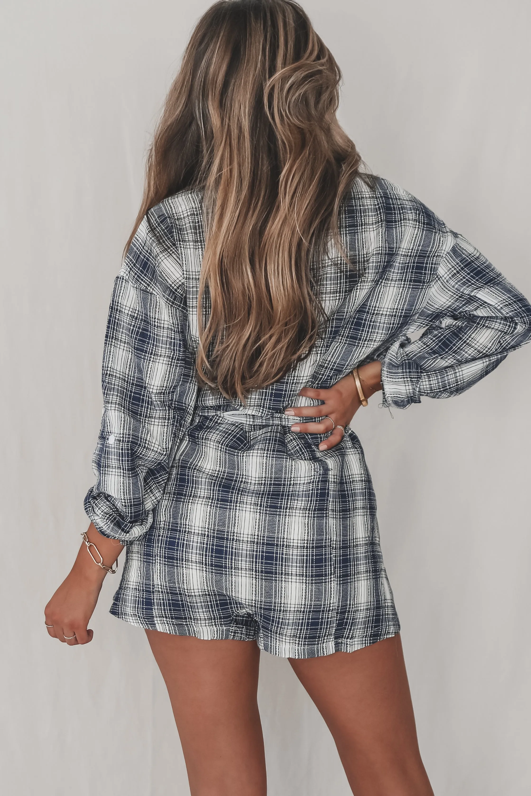 In My Feels Navy Flannel Romper