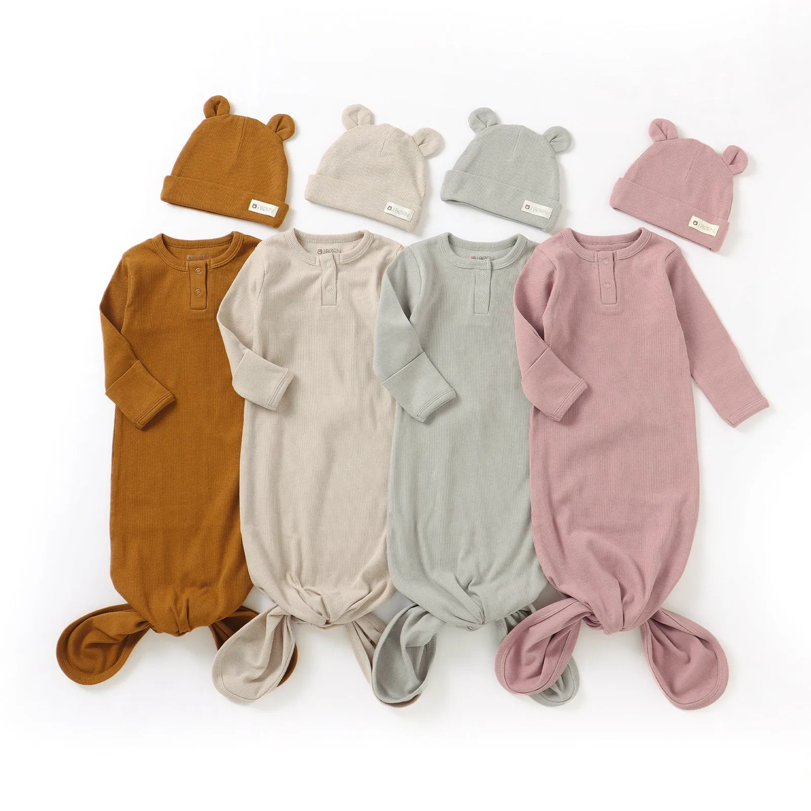 JBØRN Organic Cotton Knotted Baby Gown & Hat