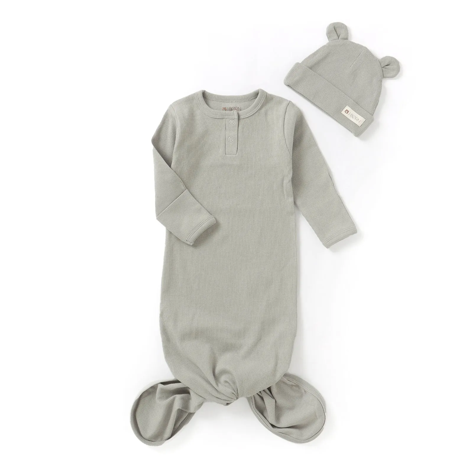 JBØRN Organic Cotton Knotted Baby Gown & Hat