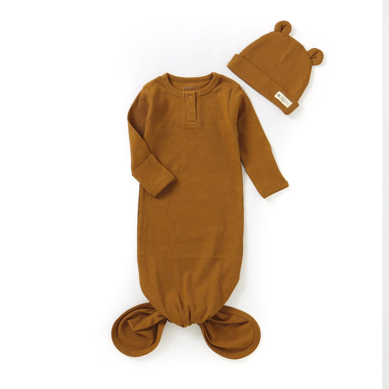 JBØRN Organic Cotton Knotted Baby Gown & Hat