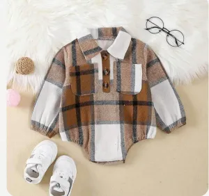 Kids Brown Plaid Romper