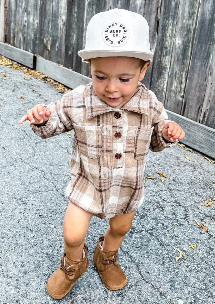 Kids Dark Tan Plaid Romper