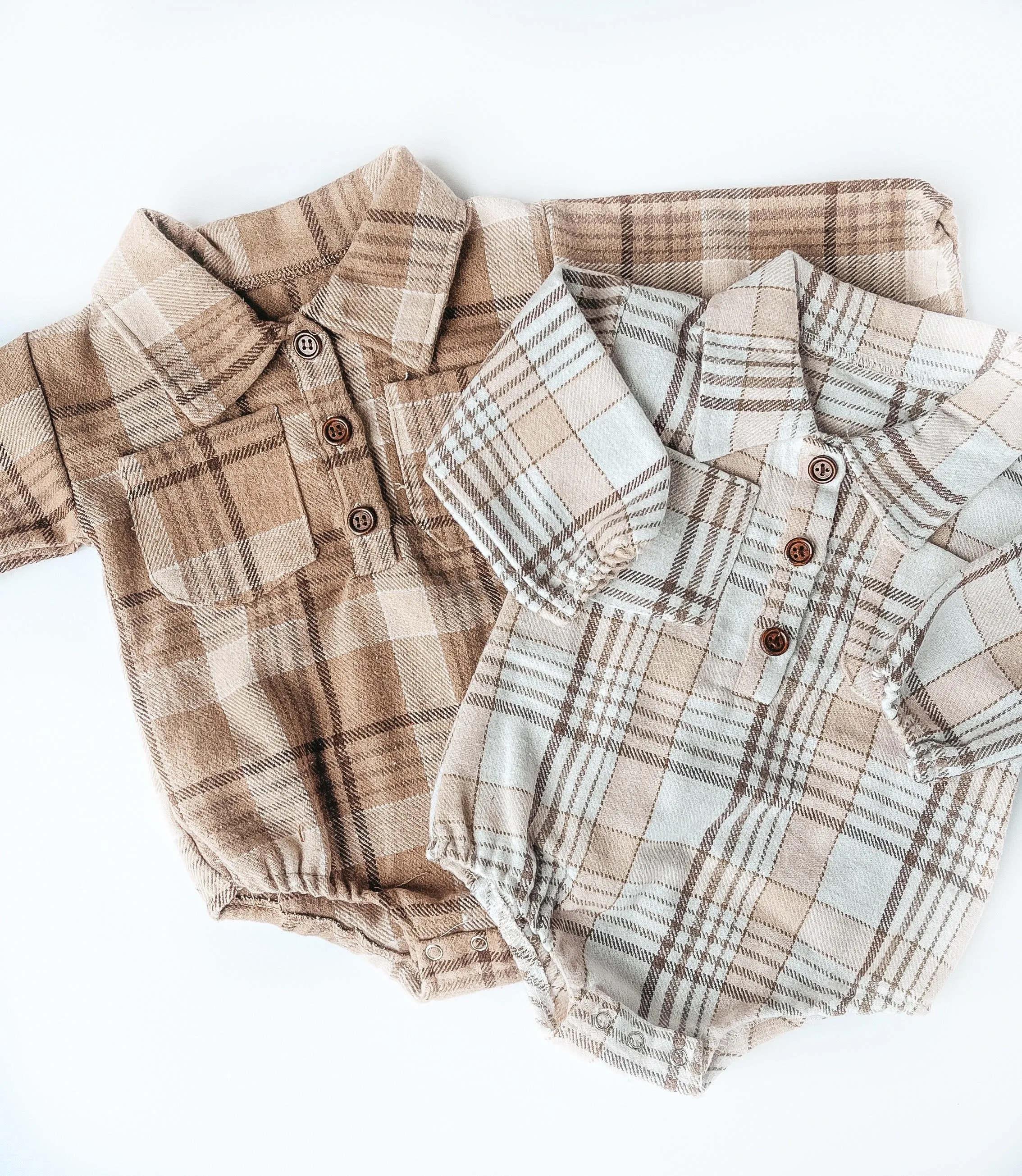 Kids Dark Tan Plaid Romper