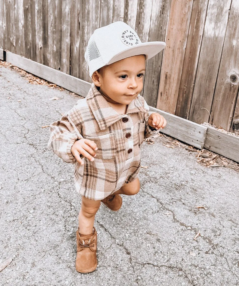 Kids Dark Tan Plaid Romper