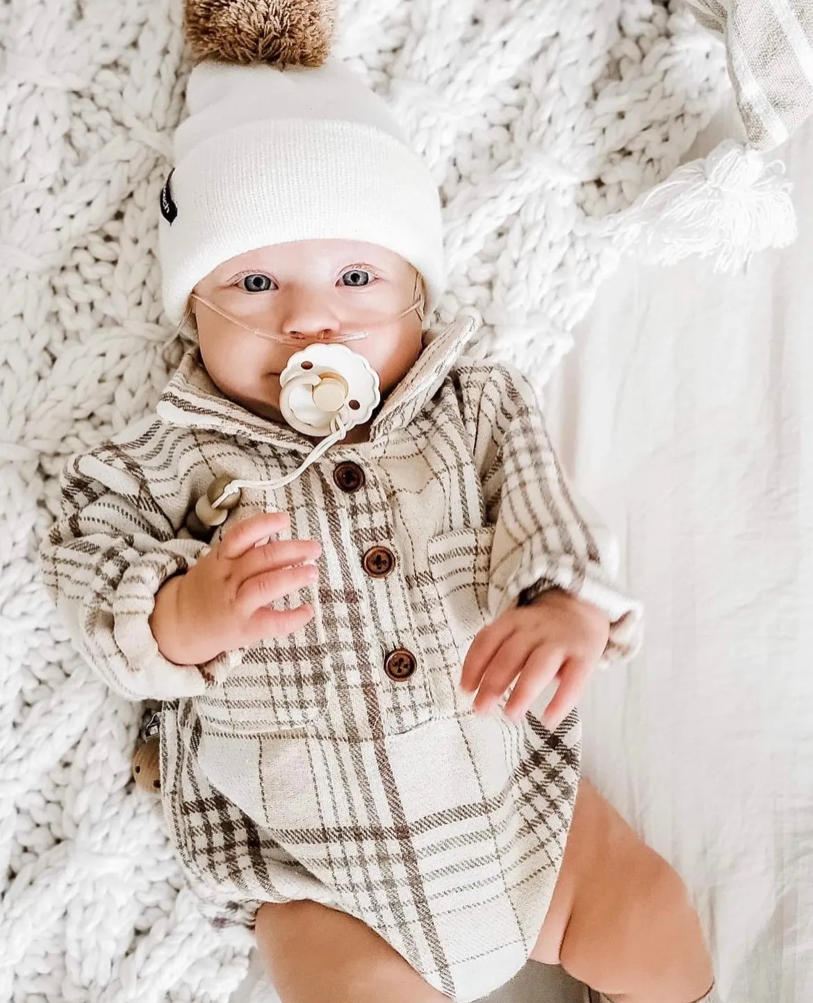 Kids Light Tan Plaid Romper