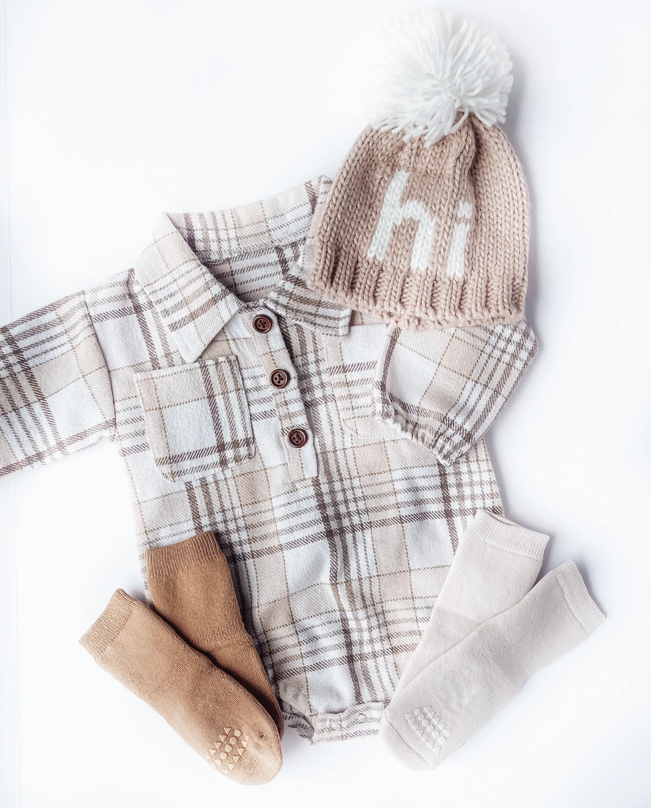 Kids Light Tan Plaid Romper