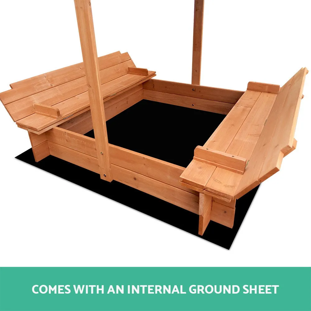 Kids Wooden Sandbox with Canopy and Cover, 120cm | Keezi