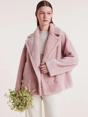 Lapel Double-Breasted Teddy Lamb Wool Short Coat