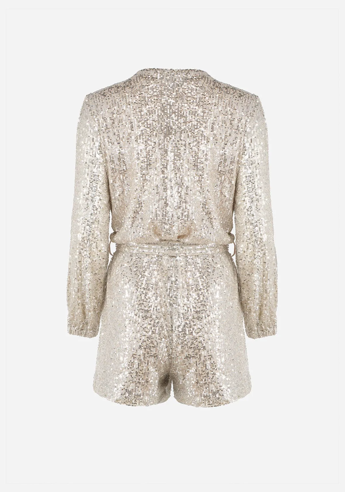 Long Sleeve Sequin Romper Silver/Nude