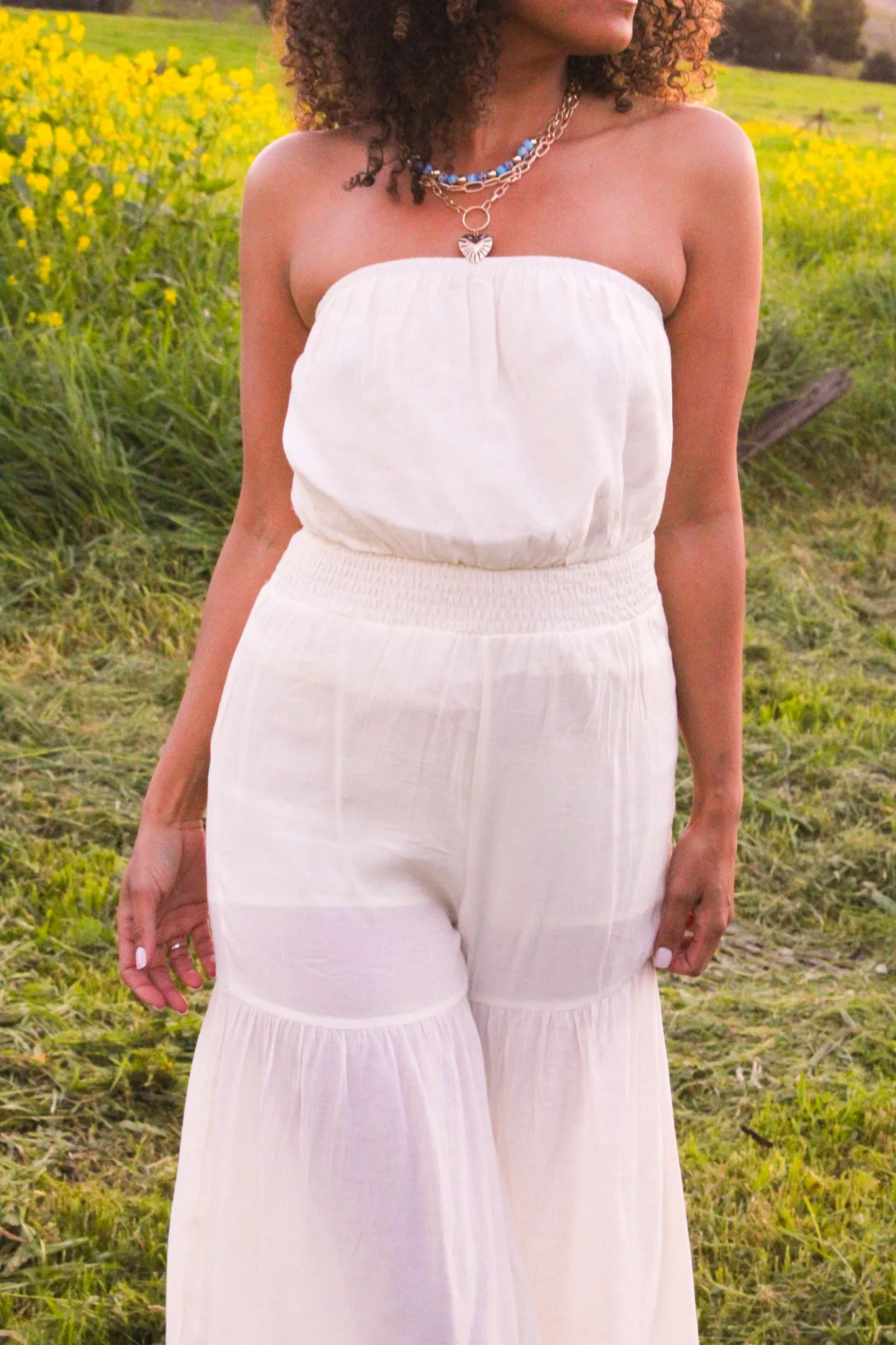 Look Into the Sun Strapless Jumpsuit - Cream